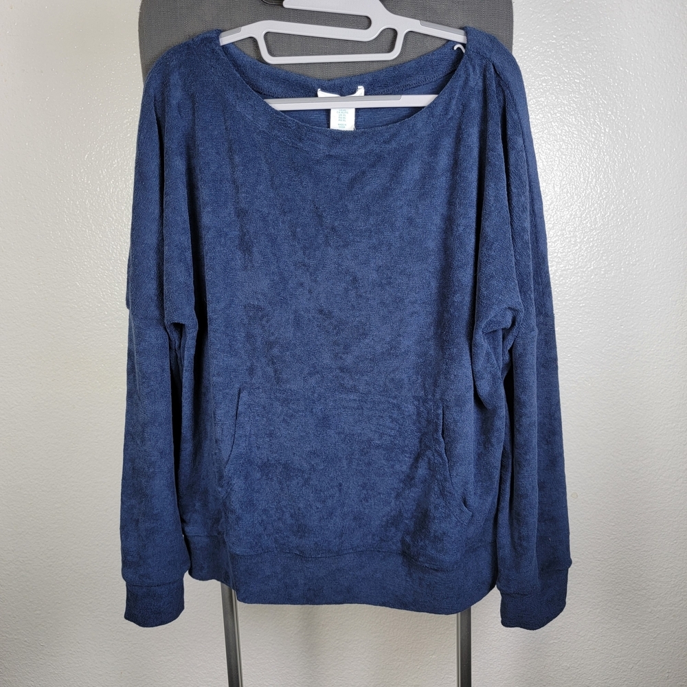Cynthia Rowley Navy Blue Sweatshirt Kangaroo Pocket Women’s Size XL